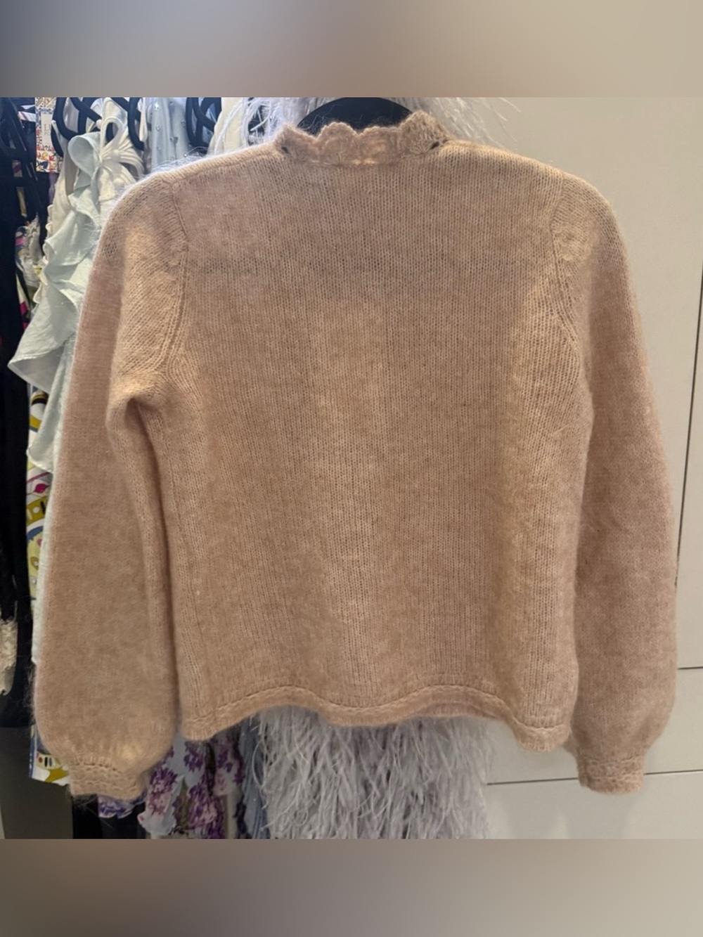 Sezane Angelie Beige Wool Cardigan with Scalloped Edges S - Picture 2 of 3